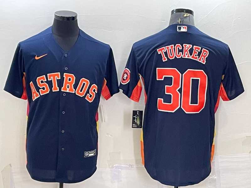 Mens Houston Astros #30 Kyle Tucker Navy Blue With Patch Stitched MLB Cool Base Nike Jersey